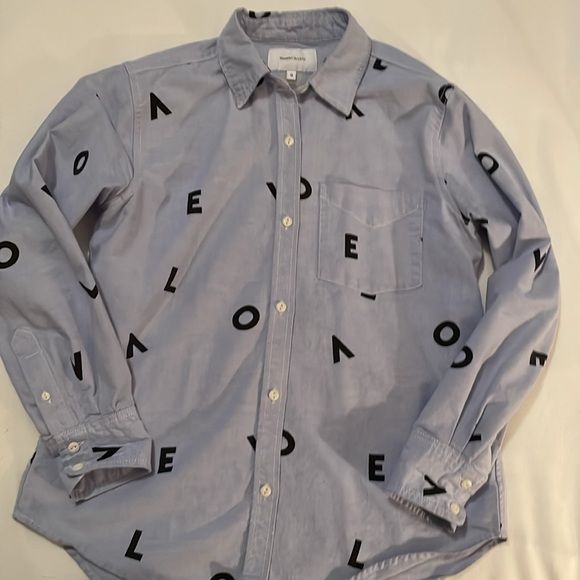 Current / Elliott Derby Button Down Shirt with LOVE Print Size 0 - Picture 4 of 11